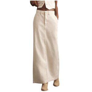 Reformation Myles Denim Slit Back Maxi Skirt, Cotton, Tencel, Cream, Size 30,NWT